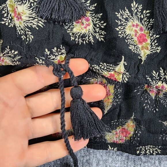 Denim‎ & Supply Ralph Lauren Boho Floral Peasant Top Blouse Tassel Size Small - Picture 2 of 13